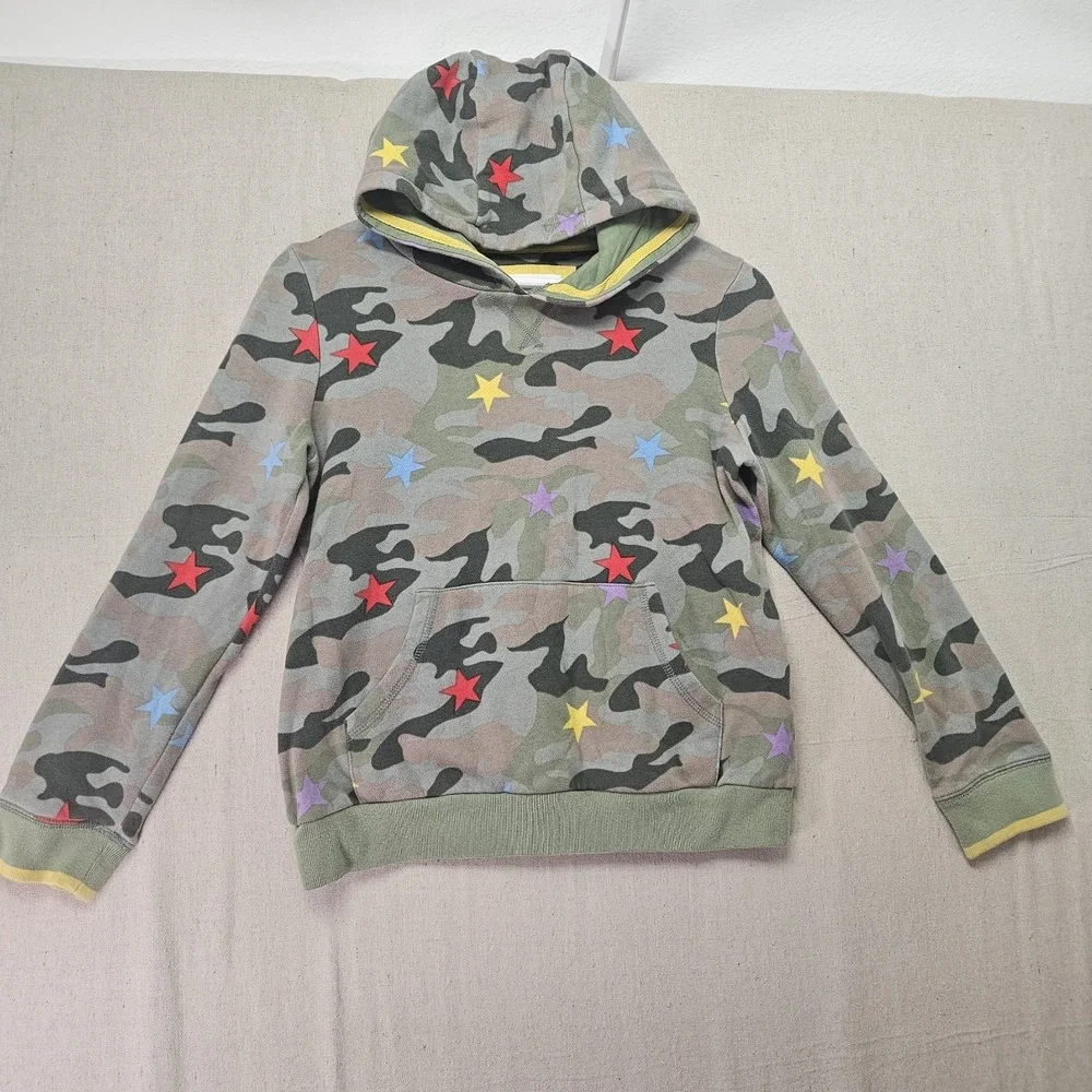 Boden Girls 11-12Y Green Camo Stars‎ Hooded Sweatshirt Hoodie Kangaroo Pocket